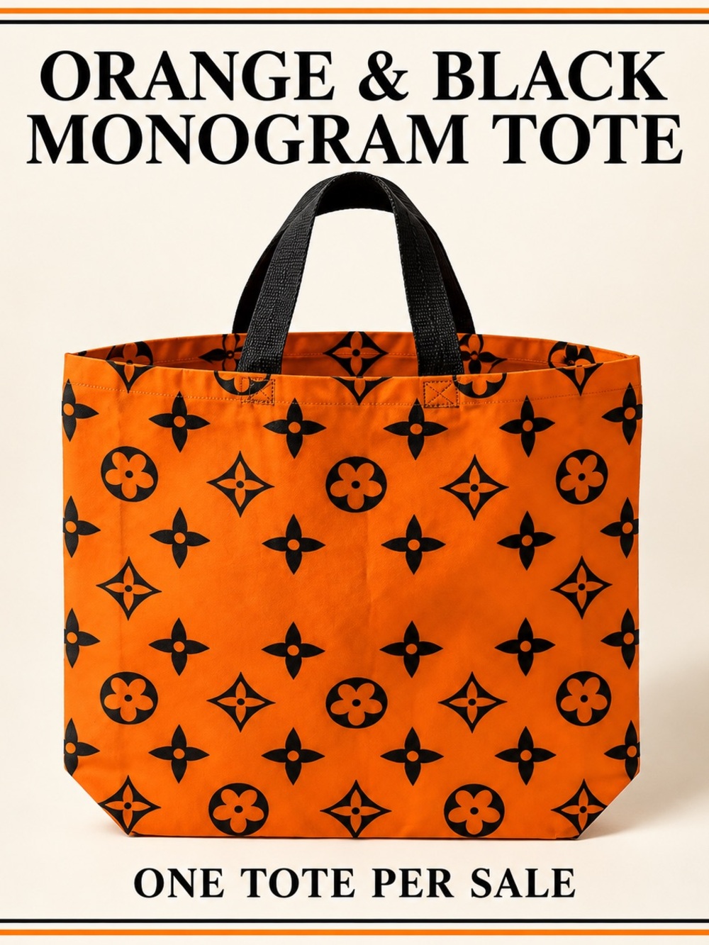Orange & Black Monogram-Inspired Tote Bag